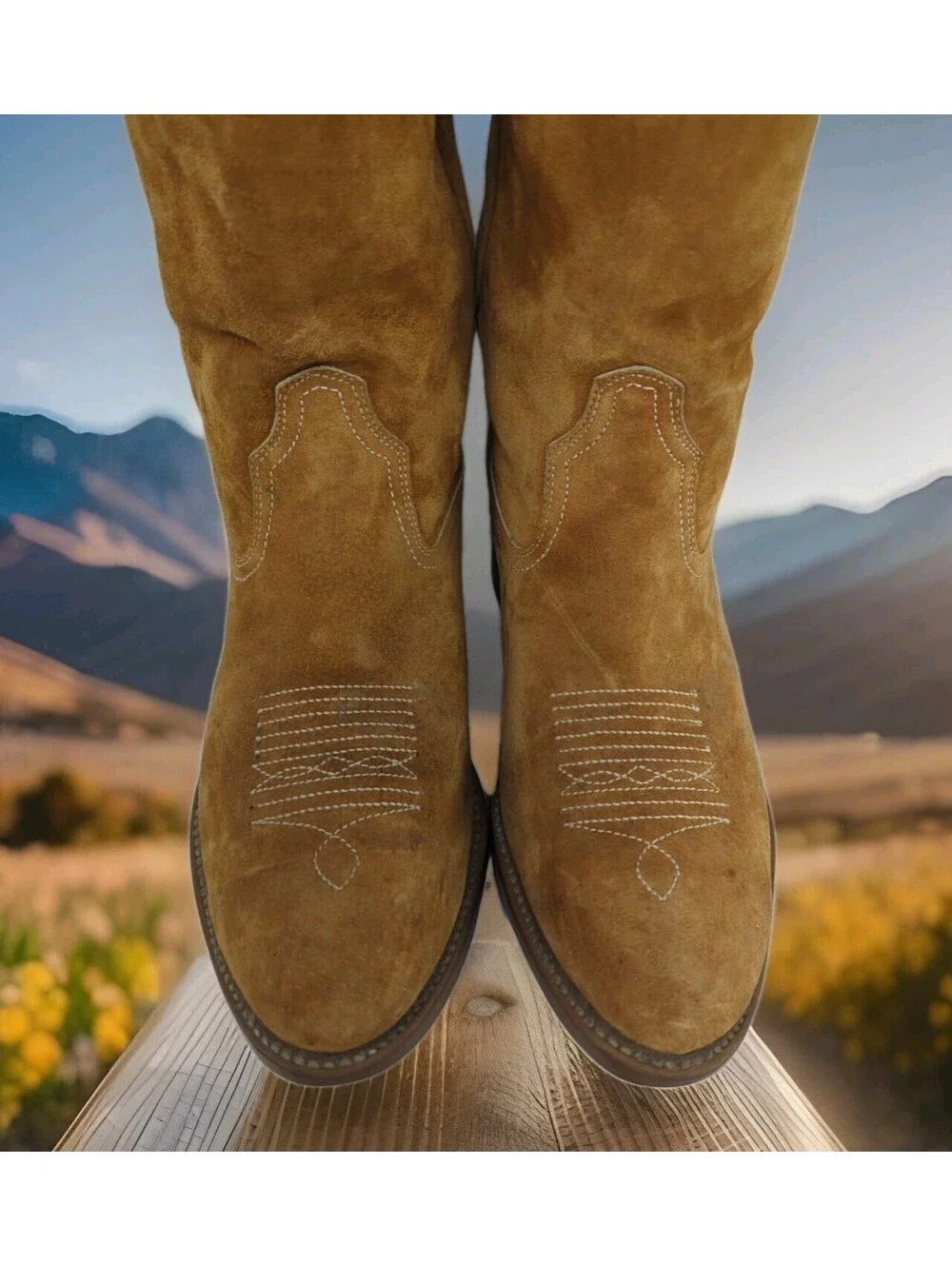 Wolverine Pigskin Suede Cowboy Boots Men 9 EE Wide USA Harvest Wheat Vintage 70s